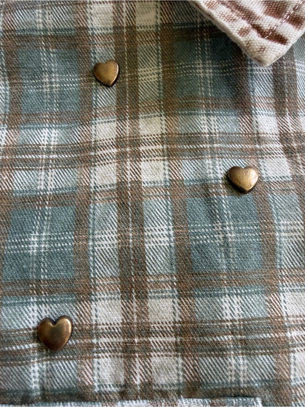 POL Heart Stud Vintage Wash Olive Green & Tan Plaid SHACKET NEW FALL WINTER - Picture 5 of 11